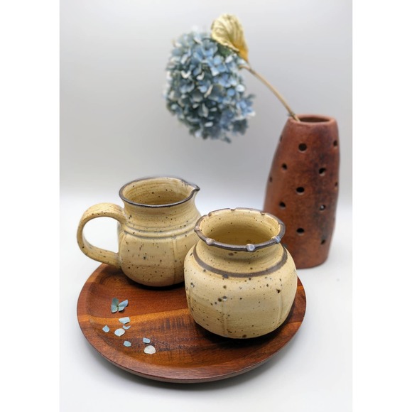 Vintage Signed Studio Pottery Stoneware Pitcher and Vase Matte Speckle Glaze - Picture 2 of 8